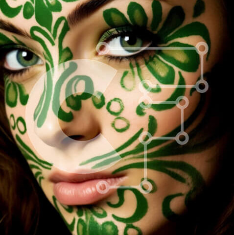 Intra Συλλεκτικό Ξύλινο Παζλ Plywood 4mm - Πράσινο πρόσωπο ζωγραφισμένη γυναίκα με λευκό πουκάμισο και μαύρο παντελόνι Σε Ξύλινο Κουτί - Διαστάσεις Puzzle: 10x10 cm – 25 κομμάτια - Image 1