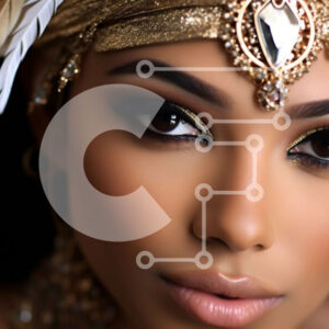 Intra Συλλεκτικό Ξύλινο Παζλ Plywood  4mm - Πανέμορφη γυναίκα που φοράει χρυσό και φτερωτό κάλυμμα και σκούρα σκιά ματιών Σε Ξύλινο Κουτί - Διαστάσεις Puzzle: 10x10 cm – 25 κομμάτια