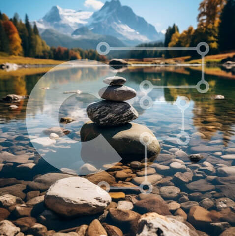 Intra Συλλεκτικό Ξύλινο Παζλ Plywood 4mm - Όμορφη στοίβα βράχων που ισορροπούν στη μέση μιας λίμνης Σε Ξύλινο Κουτί - Διαστάσεις: 10x10 cm – 25 κομμάτια - Image 1