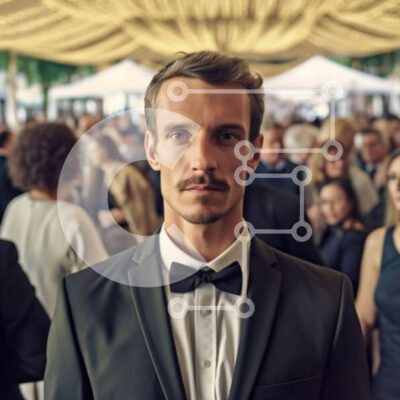 Intra Συλλεκτικό Ξύλινο Παζλ Plywood  4mm - Άνδρας με σμόκιν με σοβαρή έκφραση σε επίσημη εκδήλωση Σε Ξύλινο Κουτί - Διαστάσεις Puzzle: 10x10 cm – 25 κομμάτια - Image 1