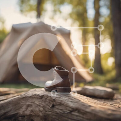 Intra Συλλεκτικό Ξύλινο Παζλ Plywood  4mm - Καλοφορεμένο καφέ δερμάτινο παπούτσι στο κούτσουρο μπροστά από τη σκηνή Σε Ξύλινο Κουτί - Διαστάσεις: 10x10 cm – 25 κομμάτια - Image 1