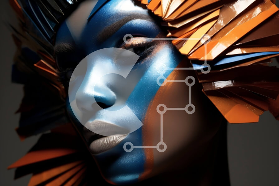 Intra Συλλεκτικό Ξύλινο Παζλ Plywood  4mm - Εκπληκτική εικόνα μιας γυναίκας με ζωηρό μακιγιάζ και κεφαλάκι με φτερά Σε Ξύλινο Κουτί - Διαστάσεις Puzzle: 10x10 cm – 25 κομμάτια