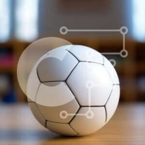 Intra Συλλεκτικό Ξύλινο Παζλ Plywood  4mm - Μπάλα ποδοσφαίρου σε ξύλινο τραπέζι μπροστά από ένα ράφι Σε Ξύλινο Κουτί - Διαστάσεις Puzzle: 10x10 cm – 25 κομμάτια