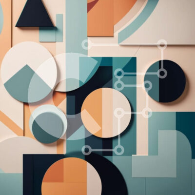 Intra Συλλεκτικό Ξύλινο Παζλ Plywood  4mm - Αφηρημένο γεωμετρικό σχέδιο με κύκλους, τετράγωνα και τρίγωνα σε μπλε, πορτοκαλί και λευκό Σε Ξύλινο Κουτί - Διαστάσεις Puzzle: 10x10 cm – 25 κομμάτια - Image 1