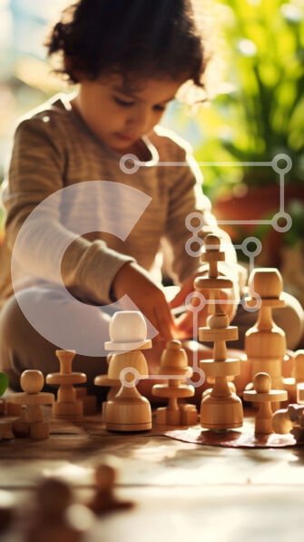 Intra Συλλεκτικό Ξύλινο Παζλ Plywood  4mm - Παιδί που παίζει με ξύλινα κομμάτια παιχνιδιών Σε Ξύλινο Κουτί - Διαστάσεις Puzzle: 10x10 cm – 25 κομμάτια