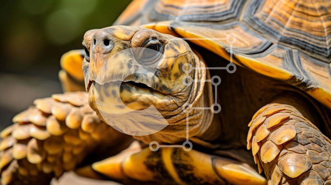 Intra Συλλεκτικό Ξύλινο Παζλ Plywood  4mm - Κοντινό πλάνο του κεφαλιού της χελώνας με το κίτρινο και καφέ κέλυφος Σε Ξύλινο Κουτί - Διαστάσεις: 10x10 cm – 25 κομμάτια