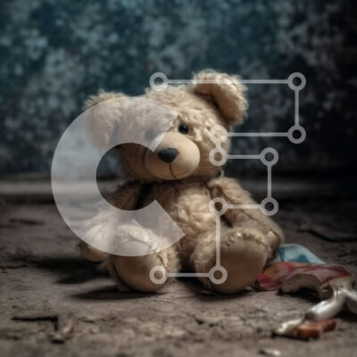 Intra Συλλεκτικό Ξύλινο Παζλ Plywood  4mm - Σπαρακτική εικόνα ενός αρκουδάκι που κάθεται μπροστά από ένα σπασμένο κουτί παιχνιδιών Σε Ξύλινο Κουτί - Διαστάσεις: 10x10 cm – 25 κομμάτια - Image 1