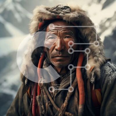 Intra Συλλεκτικό Ξύλινο Παζλ Plywood  4mm - Πορτρέτο ενός ηλικιωμένου άνδρα με παραδοσιακή ενδυμασία με ορεινό φόντο Σε Ξύλινο Κουτί - Διαστάσεις Puzzle: 10x10 cm – 25 κομμάτια - Image 1