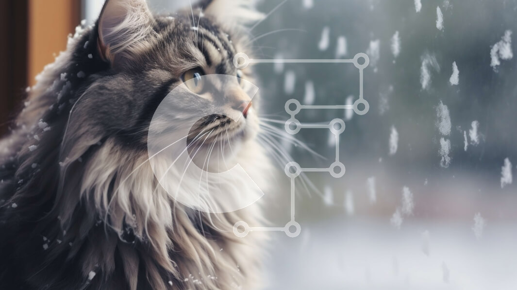 Intra Συλλεκτικό Ξύλινο Παζλ Plywood  4mm - Προβολή χιονισμένου παραθύρου: Μακρυμάλλη γάτα που παρακολουθεί τη χιονόπτωση Σε Ξύλινο Κουτί - Διαστάσεις: 10x10 cm – 25 κομμάτια