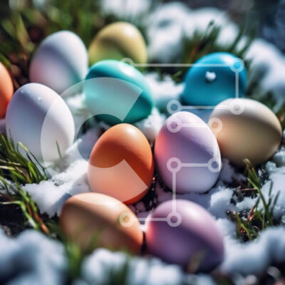 Intra Συλλεκτικό Ξύλινο Παζλ Plywood  4mm - Πολύχρωμα Πασχαλινά αυγά στο χιόνι Σε Ξύλινο Κουτί - Διαστάσεις Puzzle: 10x10 cm – 25 κομμάτια - Image 1