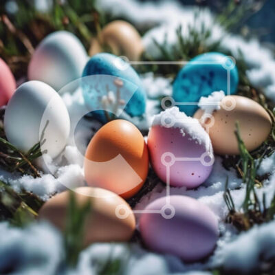 Intra Συλλεκτικό Ξύλινο Παζλ Plywood 4mm - Πολύχρωμα Πασχαλινά αυγά στο χιόνι Σε Ξύλινο Κουτί - Διαστάσεις: 10x10 cm – 25 κομμάτια - Image 1