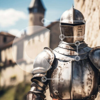 Intra Συλλεκτικό Ξύλινο Παζλ Plywood  4mm - Μεσαιωνικός ιππότης με πανοπλία στο παλιό κάστρο ή το κτίριο Σε Ξύλινο Κουτί - Διαστάσεις Puzzle: 10x10 cm – 25 κομμάτια - Image 1