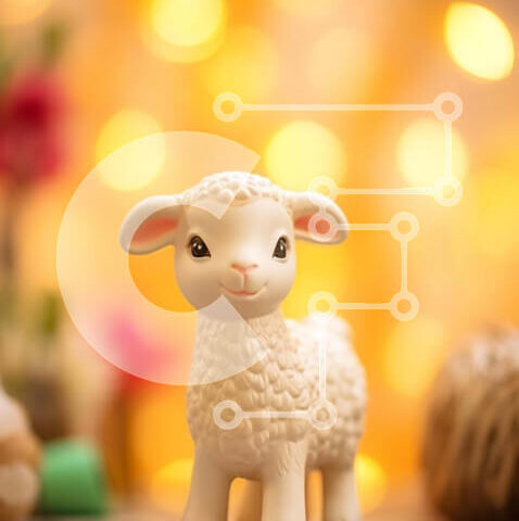 Intra Συλλεκτικό Ξύλινο Παζλ Plywood 4mm - Μικρό λευκό παιχνίδι προβάτων σε πολύχρωμο τραπέζι με οθόνη με θέμα το Πάσχα Σε Ξύλινο Κουτί - Διαστάσεις Puzzle: 10x10 cm – 25 κομμάτια - Image 1