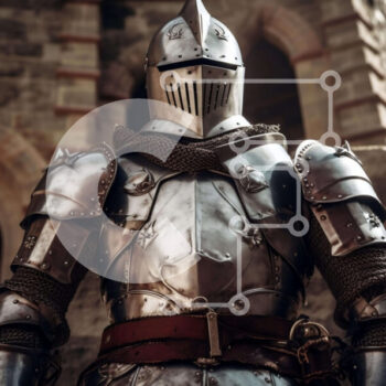 Intra Συλλεκτικό Ξύλινο Παζλ Plywood  4mm - Μεσαιωνικός ιππότης με πανοπλία μπροστά από το παλιό κτίριο Σε Ξύλινο Κουτί - Διαστάσεις Puzzle: 10x10 cm – 25 κομμάτια - Image 1