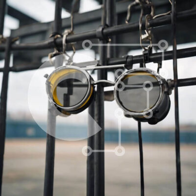 Intra Συλλεκτικό Ξύλινο Παζλ Plywood  4mm - Κίτρινα γυαλιά που κρέμονται σε μεταλλικό φράκτη Σε Ξύλινο Κουτί - Διαστάσεις Puzzle: 10x10 cm – 25 κομμάτια - Image 1