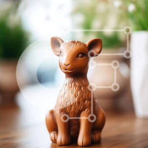 Intra Συλλεκτικό Ξύλινο Παζλ Plywood  4mm - Μικρό καφέ αγαλμάτιο ζώου σε δρύινο ξύλινο τραπέζι με φυτά σε γλάστρες Σε Ξύλινο Κουτί - Διαστάσεις: 10x10 cm – 25 κομμάτια