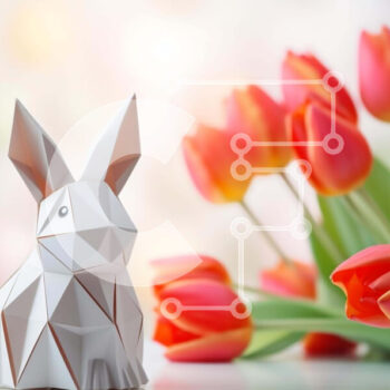 Intra Συλλεκτικό Ξύλινο Παζλ Plywood  4mm - Στολισμός τραπεζιού με θέμα το Πάσχα με κουνέλι origami και κόκκινες τουλίπες Σε Ξύλινο Κουτί - Διαστάσεις Puzzle: 10x10 cm – 25 κομμάτια - Image 1