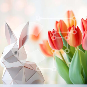 Intra Συλλεκτικό Ξύλινο Παζλ Plywood  4mm - Origami κουνέλι και τουλίπες ως πασχαλινή διακόσμηση Σε Ξύλινο Κουτί - Διαστάσεις Puzzle: 10x10 cm – 25 κομμάτια - Image 1