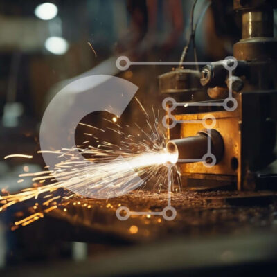 Intra Συλλεκτικό Ξύλινο Παζλ Plywood 4mm - Μηχανή κοπής μετάλλων σε βιομηχανικό περιβάλλον με σπινθήρες Σε Ξύλινο Κουτί - Διαστάσεις Puzzle: 10x10 cm – 25 κομμάτια - Image 1