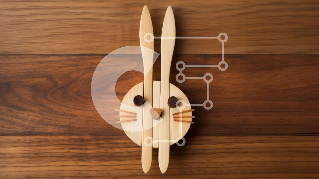 Intra Συλλεκτικό Ξύλινο Παζλ Plywood  4mm - Ξύλινο λαγουδάκι με αυτιά κουταλιού στο τραπέζι Σε Ξύλινο Κουτί - Διαστάσεις: 10x10 cm – 25 κομμάτια