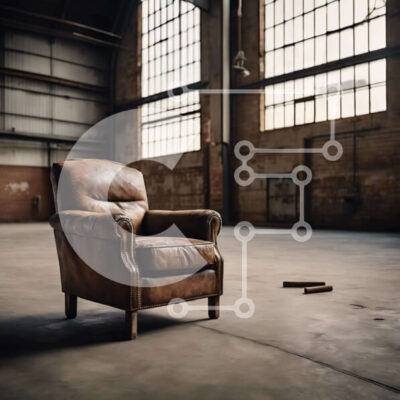 Intra Συλλεκτικό Ξύλινο Παζλ Plywood 4mm - Καφέ δερμάτινη καρέκλα σε άδεια αποθήκη Σε Ξύλινο Κουτί - Διαστάσεις Puzzle: 10x10 cm – 25 κομμάτια - Image 1