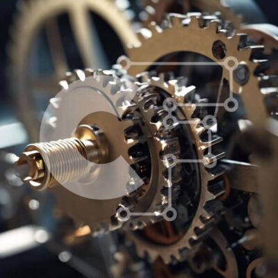 Intra Συλλεκτικό Ξύλινο Παζλ Plywood  4mm - Κοντινή όψη μεταλλικών γραναζιών και γραναζιών Σε Ξύλινο Κουτί - Διαστάσεις: 10x10 cm – 25 κομμάτια - Image 1