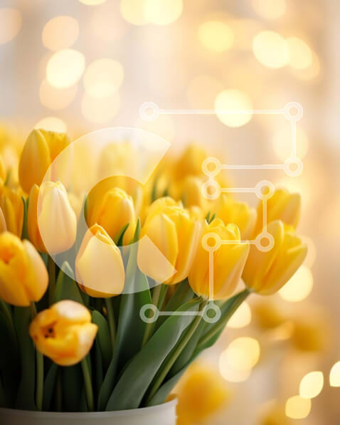 Intra Συλλεκτικό Ξύλινο Παζλ Plywood  4mm - Κίτρινες τουλίπες σε λευκό βάζο στο τραπέζι Σε Ξύλινο Κουτί - Διαστάσεις: 10x10 cm – 25 κομμάτια