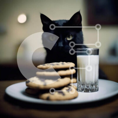 Intra Συλλεκτικό Ξύλινο Παζλ Plywood  4mm - Μαύρη γάτα με γάλα και μπισκότα Σε Ξύλινο Κουτί - Διαστάσεις: 10x10 cm – 25 κομμάτια - Image 1