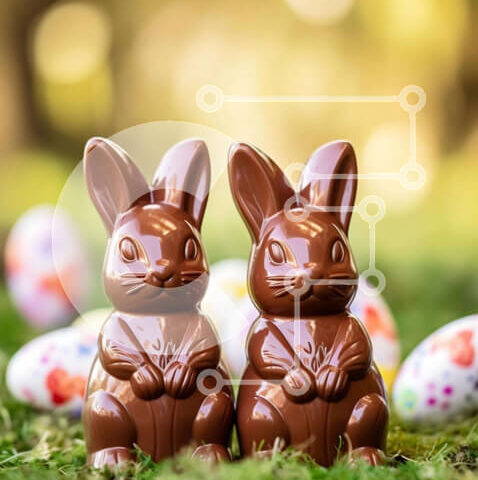 Intra Συλλεκτικό Ξύλινο Παζλ Plywood  4mm - Σοκολατένια λαγουδάκια του Πάσχα και αυγά στο γρασίδι Σε Ξύλινο Κουτί - Διαστάσεις: 10x10 cm – 25 κομμάτια - Image 1