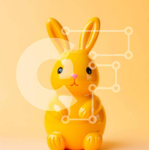 Intra Συλλεκτικό Ξύλινο Παζλ Plywood 4mm - Κίτρινο ειδώλιο λαγουδάκι σε πορτοκαλί φόντο Σε Ξύλινο Κουτί - Διαστάσεις: 10x10 cm – 25 κομμάτια - Image 1