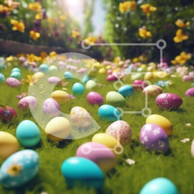 Intra Συλλεκτικό Ξύλινο Παζλ Plywood  4mm - Πολύχρωμα Πασχαλινά αυγά σε σκηνικό κήπου Σε Ξύλινο Κουτί - Διαστάσεις: 10x10 cm – 25 κομμάτια - Image 1