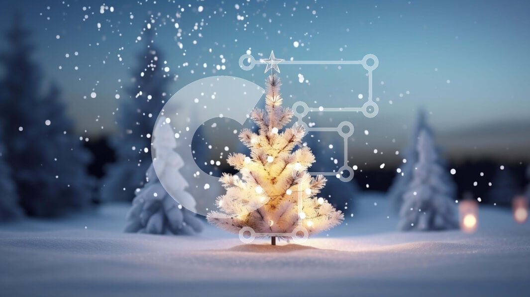 Intra Συλλεκτικό Ξύλινο Παζλ Plywood  4mm - Λευκό χριστουγεννιάτικο δέντρο στο χιόνι με νιφάδες χιονιού Σε Ξύλινο Κουτί - Διαστάσεις: 10x10 cm – 25 κομμάτια