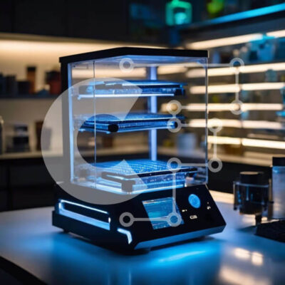 Intra Συλλεκτικό Ξύλινο Παζλ Plywood  4mm - Εργαστηριακός Εξοπλισμός με Μπλε Φώτα Σε Ξύλινο Κουτί - Διαστάσεις Puzzle: 10x10 cm – 25 κομμάτια - Image 1