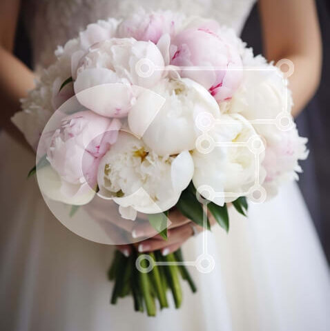 Intra Συλλεκτικό Ξύλινο Παζλ Plywood  4mm - Νύφη με λευκή και ροζ παιώνια ανθοδέσμη Σε Ξύλινο Κουτί - Διαστάσεις: 10x10 cm – 25 κομμάτια - Image 1