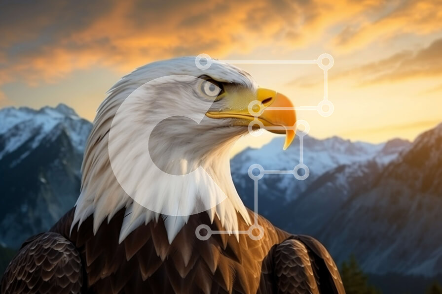 Intra Συλλεκτικό Ξύλινο Παζλ Plywood  4mm - Εκπληκτική εικόνα ενός φαλακρού αετού σε πτήση με ορεινό τοπίο Σε Ξύλινο Κουτί - Διαστάσεις: 10x10 cm – 25 κομμάτια