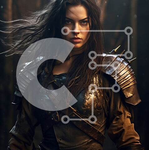 Intra Συλλεκτικό Ξύλινο Παζλ Plywood  4mm - Σκοτεινή και μυστηριώδης φωτογραφία γυναίκας με πανοπλία στο δάσος Σε Ξύλινο Κουτί - Διαστάσεις Puzzle: 10x10 cm – 25 κομμάτια - Image 1