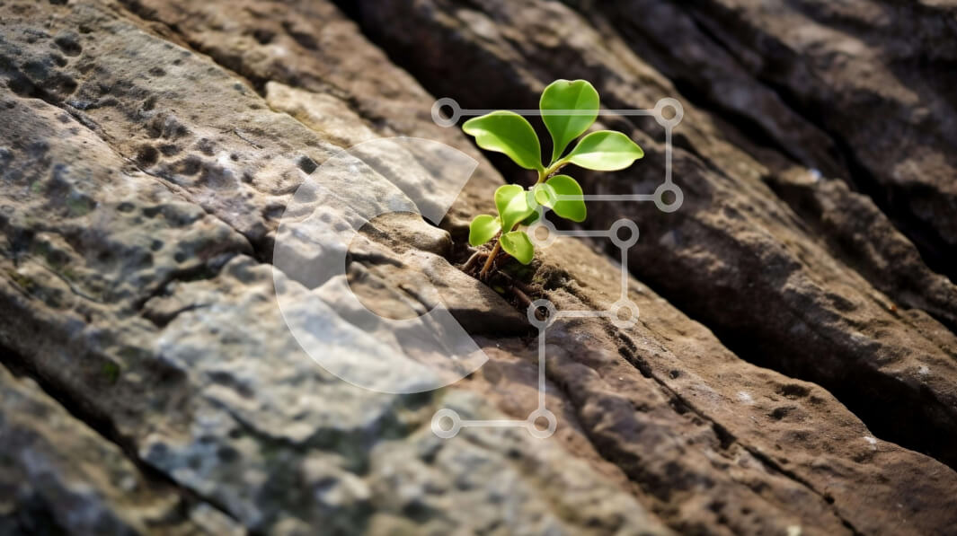 Intra Συλλεκτικό Ξύλινο Παζλ Plywood  4mm - Μικρό πράσινο φυτό που αναπτύσσεται από μια ρωγμή στο βράχο Σε Ξύλινο Κουτί - Διαστάσεις: 10x10 cm – 25 κομμάτια