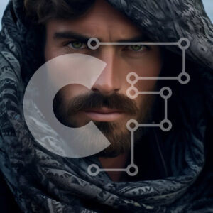 Intra Συλλεκτικό Ξύλινο Παζλ Plywood  4mm - Πορτρέτο σοβαρού άνδρα: Μαύρο κουκούλα και κασκόλ Σε Ξύλινο Κουτί - Διαστάσεις Puzzle: 10x10 cm – 25 κομμάτια