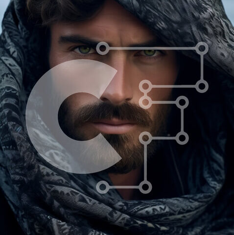 Intra Συλλεκτικό Ξύλινο Παζλ Plywood 4mm - Πορτρέτο σοβαρού άνδρα: Μαύρο κουκούλα και κασκόλ Σε Ξύλινο Κουτί - Διαστάσεις Puzzle: 10x10 cm – 25 κομμάτια - Image 1