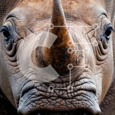 Intra Συλλεκτικό Ξύλινο Παζλ Plywood  4mm - Εκπληκτική κοντινή λήψη προσώπου ρινόκερου με κέρατο Σε Ξύλινο Κουτί - Διαστάσεις: 10x10 cm – 25 κομμάτια - Image 1