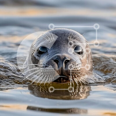 Intra Συλλεκτικό Ξύλινο Παζλ Plywood  4mm - Αξιολάτρευτο κουτάβι Grey Seal που κολυμπά και κοιτάζει την κάμερα Σε Ξύλινο Κουτί - Διαστάσεις: 10x10 cm – 25 κομμάτια - Image 1