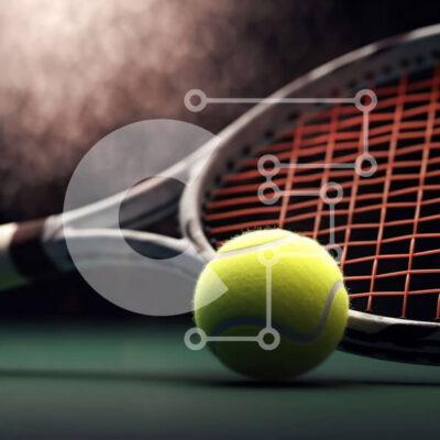 Intra Συλλεκτικό Ξύλινο Παζλ Plywood  4mm - Κοντινό πλάνο ρακέτας τένις και μπάλα σε σκοτεινή επιφάνεια Σε Ξύλινο Κουτί - Διαστάσεις Puzzle: 10x10 cm – 25 κομμάτια - Image 1