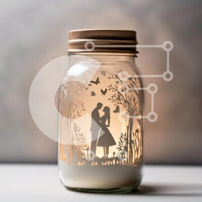 Intra Συλλεκτικό Ξύλινο Παζλ Plywood  4mm - Ρομαντική σιλουέτα σε βάζο Mason με φως κεριού Σε Ξύλινο Κουτί - Διαστάσεις Puzzle: 10x10 cm – 25 κομμάτια - Image 1