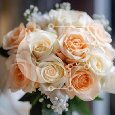 Intra Συλλεκτικό Ξύλινο Παζλ Plywood  4mm - Μπουκέτο με λευκά και ροδακινί τριαντάφυλλα μπροστά από ένα ανοιχτό παράθυρο Σε Ξύλινο Κουτί - Διαστάσεις: 10x10 cm – 25 κομμάτια - Image 1