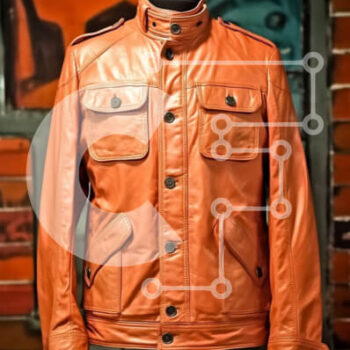 Intra Συλλεκτικό Ξύλινο Παζλ Plywood  4mm - Μοντέρνο πορτοκαλί δερμάτινο μπουφάν για άνδρες Σε Ξύλινο Κουτί - Διαστάσεις Puzzle: 10x10 cm – 25 κομμάτια - Image 1