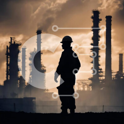 Intra Συλλεκτικό Ξύλινο Παζλ Plywood 4mm - Άνθρωπος στο διυλιστήριο πετρελαίου στο ηλιοβασίλεμα Σε Ξύλινο Κουτί - Διαστάσεις Puzzle: 10x10 cm – 25 κομμάτια - Image 1