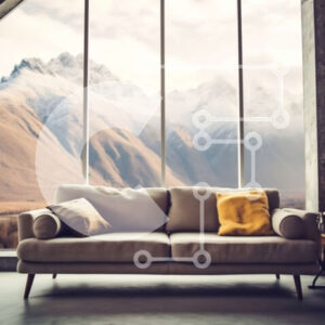 Intra Συλλεκτικό Ξύλινο Παζλ Plywood  4mm - Κομψό σαλόνι με μεγάλο παράθυρο και θέα στην οροσειρά Σε Ξύλινο Κουτί - Διαστάσεις Puzzle: 10x10 cm – 25 κομμάτια