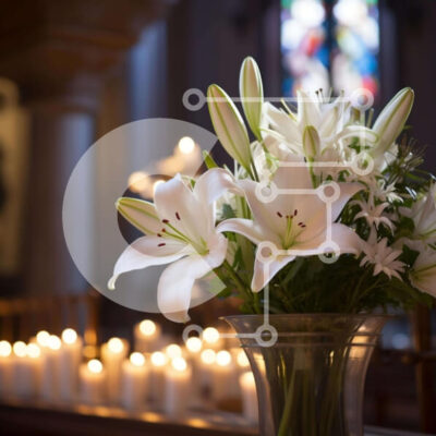 Intra Συλλεκτικό Ξύλινο Παζλ Plywood  4mm - Γυάλινο βάζο με λευκά κρίνα και κεριά Σε Ξύλινο Κουτί - Διαστάσεις Puzzle: 10x10 cm – 25 κομμάτια - Image 1