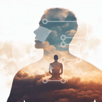 Intra Συλλεκτικό Ξύλινο Παζλ Plywood  4mm - Σιλουέτα διαλογισμός με επικάλυψη σύννεφων Σε Ξύλινο Κουτί - Διαστάσεις Puzzle: 10x10 cm – 25 κομμάτια - Image 1