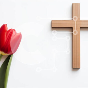 Intra Συλλεκτικό Ξύλινο Παζλ Plywood  4mm - Κόκκινη τουλίπα και ξύλινος σταυρός σε άσπρο φόντο Σε Ξύλινο Κουτί - Διαστάσεις Puzzle: 10x10 cm – 25 κομμάτια - Image 1